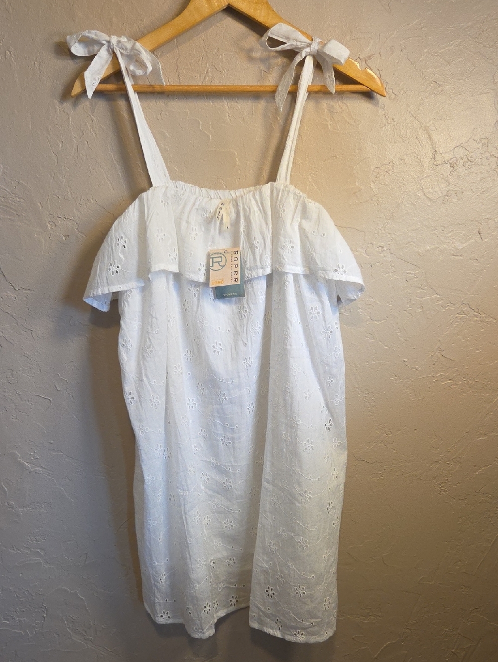 Roper White Eyelet Tie Shoulder Dress NWT Size Small Western Boho